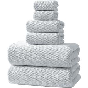 REDKISS 6 Piece Premium Towel Set, 2 Bath, 2 Hand, and 4 Wash Cloths, Ultra-Fiber Coral Fleece, Highly Absorbent Towels for Bathroom, Gym, Hotel, and Spa, Ideal for Everyday use, Light Grey