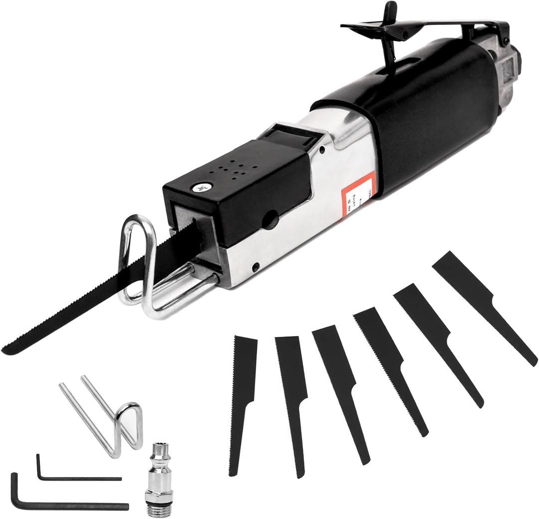 Air Reciprocating Saw Body Saws Tool with 6 Blades, Lightweight 1/4 Inlet Thread Air Saw for Metal Sheet Cutting, Ideal for Workshop, Auto Repair