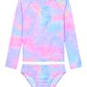 Tziharora Girls Swimsuit 3-4T Pink Purple Tie Dye Long Sleeve Rash Guard (Purple)