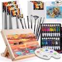 koseibal Acrylic Art Set with 18 Acrylic Paints, 8 Brushes, 4 Stretched Canvas, 1Wooden Easel, Etc, Premium Painting Supplies Kit for Students, Artists Kids, Adults, and Beginner