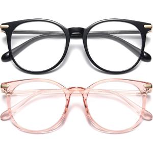 Gaoye 2 Pack Blue Light Blocking Glasses, Retro Round Eyewear Frame Anti Eyestrain Computer Glasses for Women Men - GY1688 (Black+Pink)