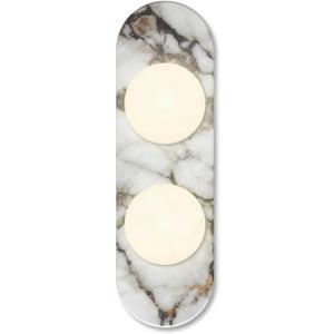 Natural Marble Wall Sconce with Alabaster Glass Globe, Modern Hardwired Wall Light Fixture for Bedroom, Bathroom, Dining Room, Hallway, Stairs (2-Light Sconce), Medium