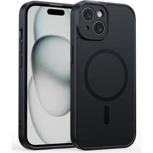 FNTCASE for iPhone 15 Phone Case: Magnetic Slim Shockproof Anti-Scratch Matte Phone Cover - Full Covered Camera Protection Anti-Slip Drop Proof Silicone Cellphone Case (6.1 Inch/Black)