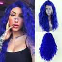 RONGDUOYI Royal Blue Lace Front Wigs for Women Middle Part Loose Wave Lace Wig Natural Hairline Heat Friendly Synthetic Daily Wear Cosplay Wig, 24Inch