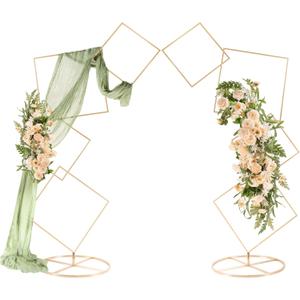 Square Wedding Arch Backdrop Stand Set of 2, Gold Metal Flower Display Stands, 4-tier Party Balloon Arch Stands, Floral Backdrop Frame Display Racks for Birthday Party Christmas Wedding Home Decor