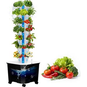 Vertical Hydroponic Tower,7Layer 35 Pods Tower Garden Growing System with 12V Water Pump& 24h Smart Timer,BPA-Free Modular Indoor/Outdoor for Hydroponic Gardening Lovers Planting Vegetables.45inch
