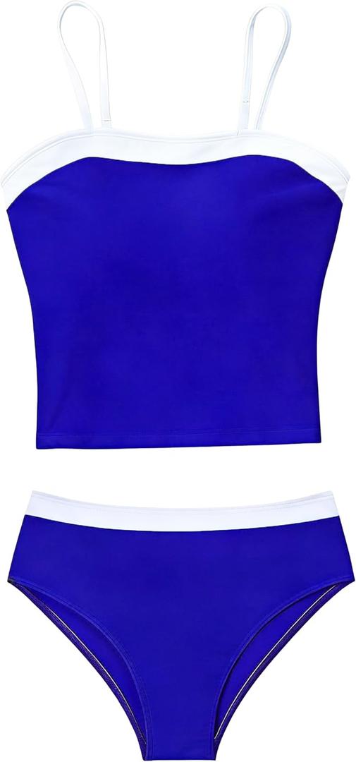 Girls Tankini Swimsuits Two Piece Bathing Suit Beach Vacation Swimwear Size 6-14 Years (Navy)