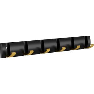 Black Gold Wall Coat Rack with 6 Hooks, Modern Folding Coat Rack Wall Mount, Heavy Duty Coat Hook Rail Wall Mounted for Towel, Hats, Scarves, Umbrella, and Keys