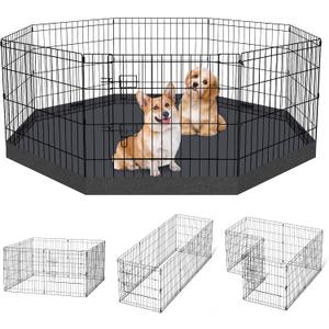 Dog Pen Pet Playpen Dog Fence Indoor Foldable Metal Wire Exercise Puppy Play Yard Pet Enclosure Indoor Outdoor 8 Panels 24 Inch with Bottom Pad/Top Cover (Black with Bottom pad)