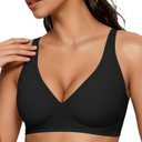 2026 Women Seamless Wireless Push Up Bras Deep V No Underwire Supportive Everyday Bra Full Coverage Plunge Bralettes (Black)