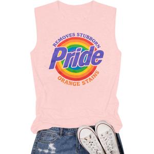 Pride Tank Top for Women - Funny Rainbow Graphic Peace Love Inclusion Diversity Hope Sleeveless Tops (Pink, XL)