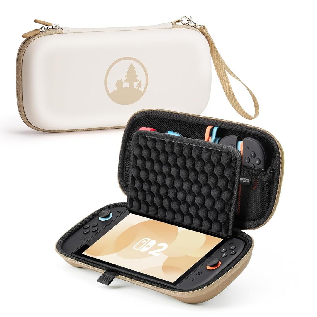 Zerika Case for Nintendo Switch 2 with Honeycomb Lid Protection, 10 Game Card Slots Switch 2 Accessories Portable Hard Shell Pouch Carrying Shockproof Bag Gifts for Adults Kids (Beige)
