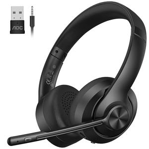 AOC Wireless Headset with Mic for Work, Bluetooth 5.4 Headphones with Noise Canceling Microphone, USB C, 30H, Clear Calls & Mic Mute for PC, Laptop, Cell Phones, Zoom - Black