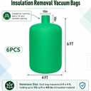 6 Pcs Removal Vacuum Bag, 6 x 4 Ft Heavy Duty Attic Low Dust Bag Compatible with Insulation Hoses, Green Non-Woven Insulation Vacuum Bags, Holds 75 Cubic Feet 400 Lbs