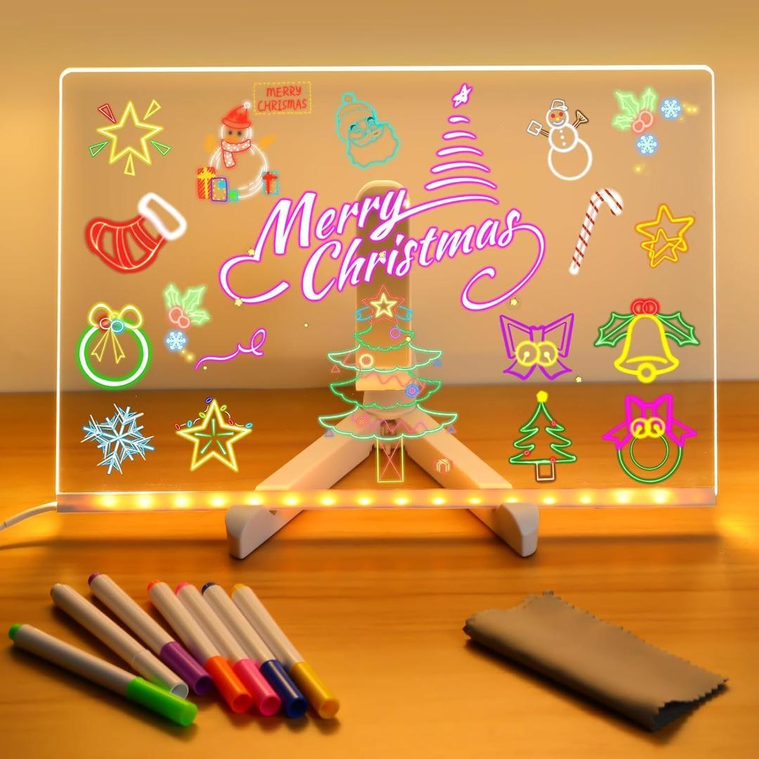 LED Note Board with Colors, Lighted Acrylic Dry Erase Board, Acrylic Message Board, Illuminated Note Board with Colors Notepad with Adjustable Stand and 7 Pens (7.97.9in)