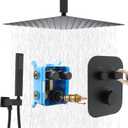 (Upgraded) Thermostatic Matte Black Shower System, 16 Inch Luxury Rain Mixer Shower Combo Set with Handheld and Temperature Control Valve Kit for Bathroom (All Functions Can Run Simultaneously)