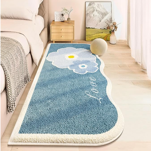 Soft Flower Bedside Rugs for Girls Bedroom,Kid & Pet Friendly 2X6 Ft Washable Non Slip Carpet,Floral Print Mat, Fluffy Shag Throw Area Rug for Kitchen, Laundry, Cute Daisy Blue