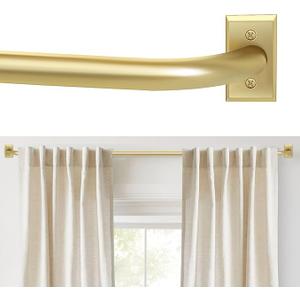 ZYRW Gold Curtain Rods, Room Darkening Rod for Windows 48 to 90 Inches(47.5Ft), Wrap Around Curtain Rods, Heavy Duty Blackout Drapery, Modern Decorative Window Treatment Rod, Gold