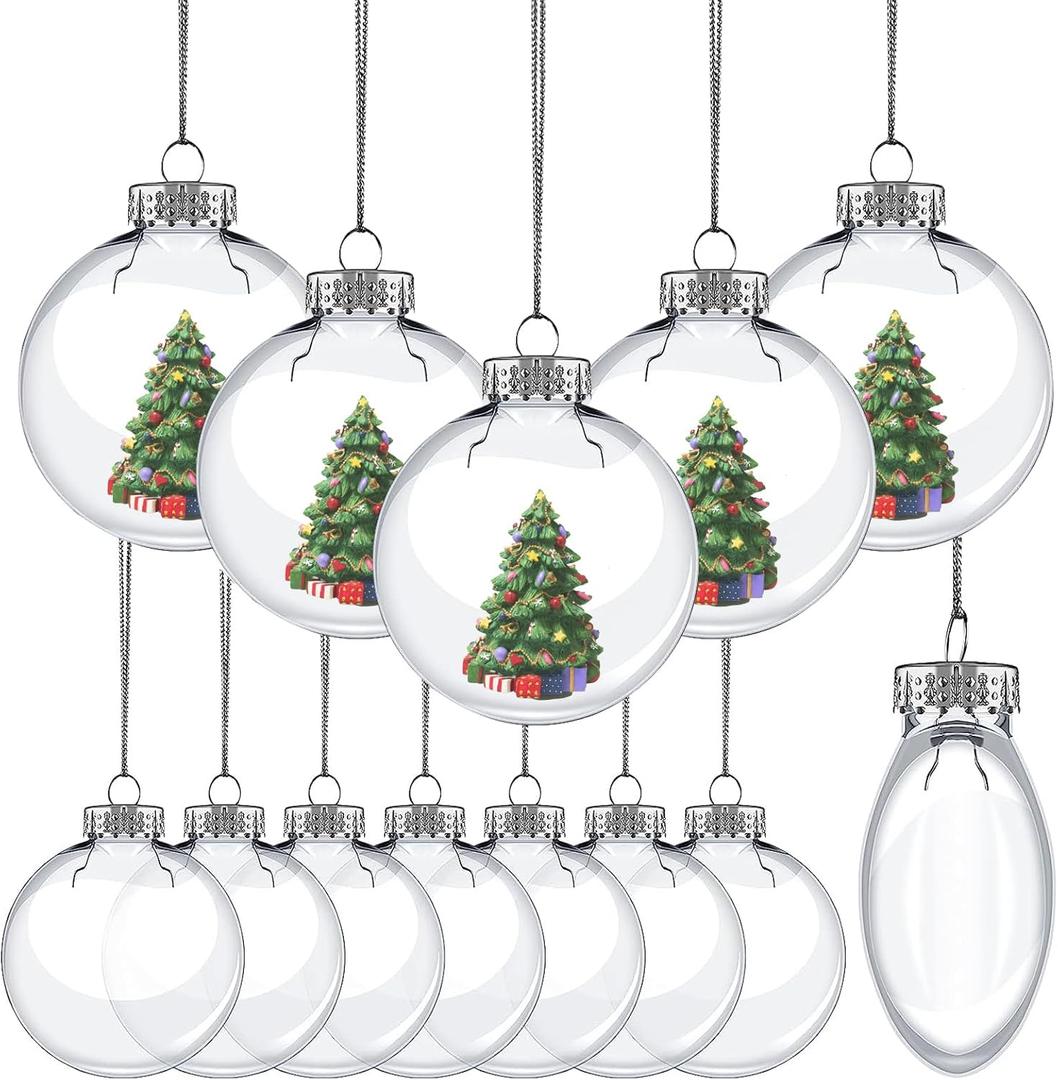 KIMOBER 12PCS Plastic Discs Ornaments, 3.9 Inch Clear Flat Sphere Fillable Hanging Ornament Ball for DIY Craft Xmas Tree Decoration