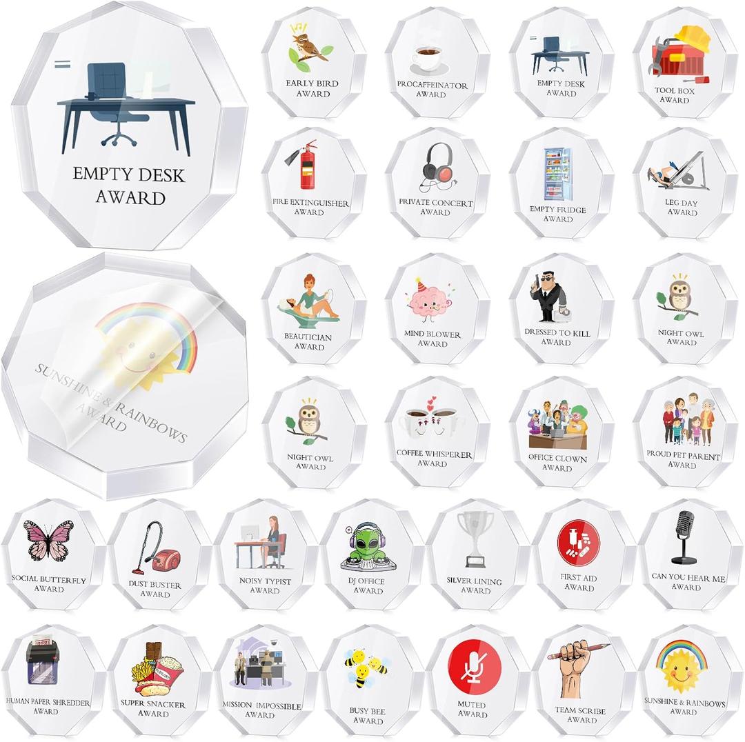30 Pcs Funny Trophy Awards Gifts Bulk Employee Appreciation Week Gift Mini Acrylic Reward Teacher Nurse Coworker Team Small Clear Acrylic Medallions for Office