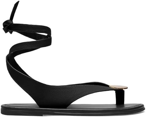 Molozoey Strap Flip Flop Flat Sandals for Women with Metal Circular Ankle Strappy Ladies Fashion Cute Summer Thong Sandals Dressy.
