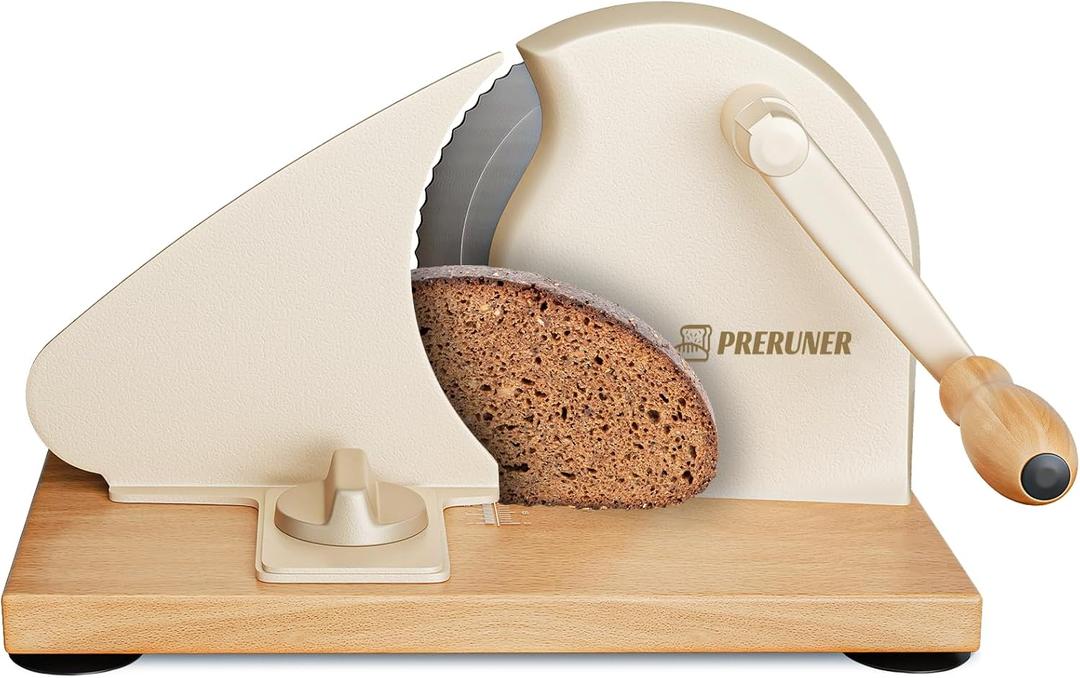 Manual Sourdough Bread Slicer, Adjustable Slice, Hand-Cranked Bread Slicer with Ergonomic Handle, Serrated Edge 316 Stainless Steel Blade, Suction Cup Base, Homemade & Commercial Bread Cutting Tool