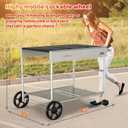 Upgraded Pizza Oven Cart Table for Ooni Koda/Karu/Fyra 16 & 12, Movable Thicken & Widen Rolling Kitchen Cart, Outdoor Grill Stand for Ninja Woodfire,Blackstone Griddle,Barbecue Tool Set