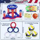 American Flag Pool Toys Games Set, Inflatable 2-in-1 Floating Basketball Hoop and Inflatable Ring Toss Pool Game with Score for Teens Adults Summer Water Pool Toys 4th of July Patriotic Party