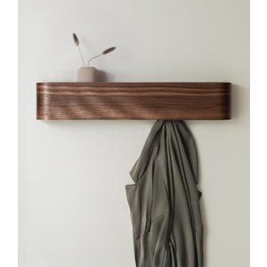 Kazai. Wall-Mounted Coat Rack 'Toke' - Modern Design Coat Rack with Hidden Wall Hooks - Solid Wood Veneer Panel Coat Hanger - Walnut
