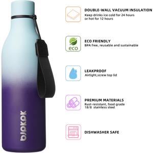 BJPKPK Insulated Water Bottles, 25 oz Stainless Steel Metal Water Bottle with Strap, BPA Free Leak Proof Thermos, Mugs, Flasks, Reusable Water Bottle for Sports & Travel, Ocean Dream (25 Ounces)