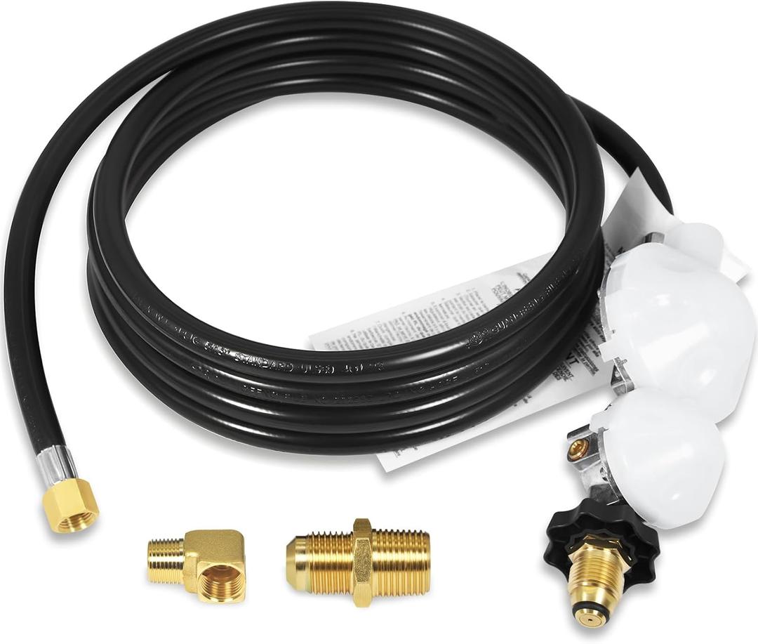 12 FT F273684 Propane Hose Compatible for mr heater F273684 buddy heaters Propane Hose f273684 with Regulator for RV, Gill, Gas Stove, Gas Generator, 3/8in Female x 3/8in Male Street Elbow