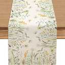 Light Green Wildflower Leaf Butterfly Table Runner ,Seasonal Spring Summer Kitchen Dinning Decoration for Holiday Home Party Decor 13x60 Inch