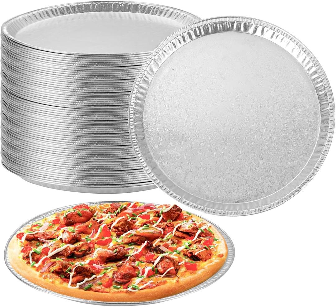 WOPPLXY 25 Pack Disposable Aluminium Foil Serving Trays, 12 Inch Round Aluminum Foil Pans, Disposable Round Foil Pizza Pans for Pizzas, Vegetable, Fruit, Cake, Cookies
