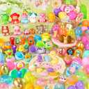 SevenQ Easter Basket Stuffers 48Pcs Prefilled Easter Eggs with Toys Cars Squishy Erasers Stamps for Kids Fidget Toy Plastic Egg Fillers Hunt Pinata Party Favor Bags Classroom Treasure Box Essentials