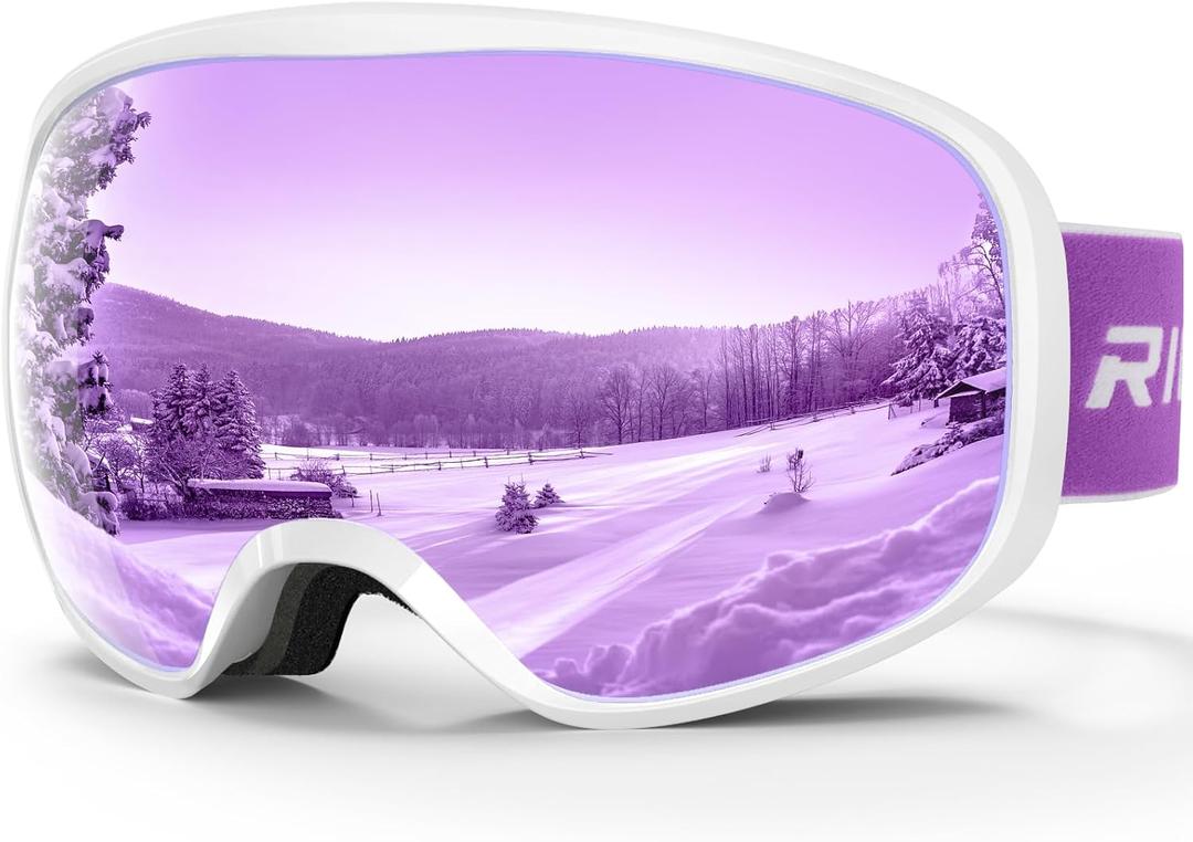 Kids Ski Goggles for Boys Girls Aged 3-14, 100% UV Protection OTG Ski Goggles (A07-white/Purple(vlt 28%))
