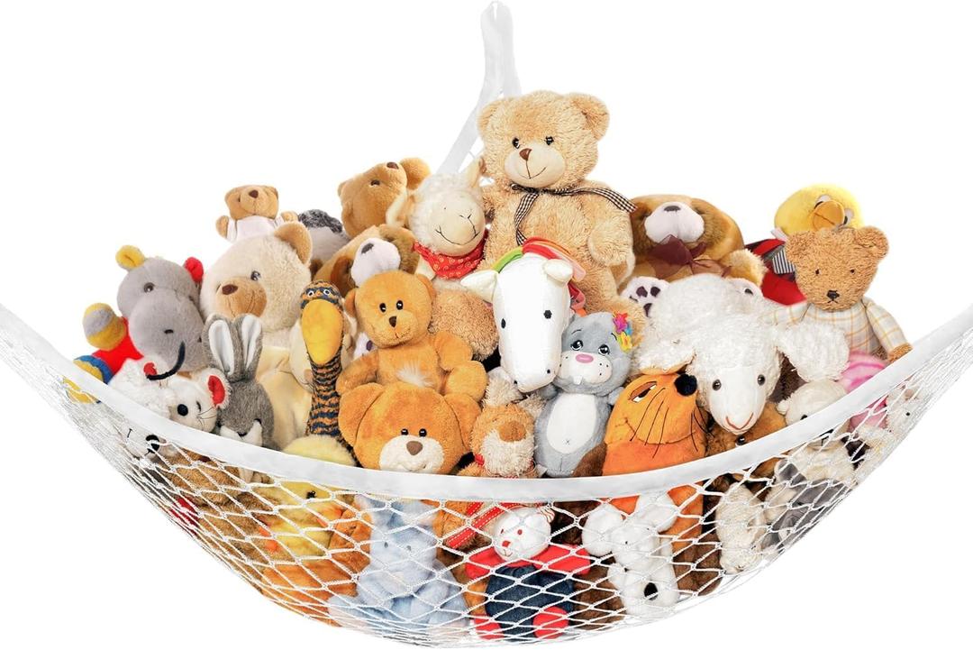 Stuffed Animal Net Hammock for Plushie Toys, Stuffed Animal Hammock Corner for Kids' Room Decor, Ideas for Organizing Stuffy Collection, 1 Pack, White (L (67" x 40" x 40"))
