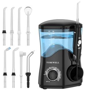 TUREWELL Water Dental Flosser for Teeth/Braces, Water Teeth Cleaner 8 Jet Tips and 10 Pressure Levels, 600ML Large Water Tank Oral Irrigator for Family (Black)