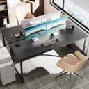 Huuger Computer Desk, 70 Inch Office Desk, Gaming Desk with Storage, Writing Desk Work Desk for Home Office, Study, Long Simple Desk, Large Legroom, Metal Frame, Black