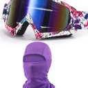 Sand Motocross Mountain Bike Goggles with Balaclava for Women Men Youth, Dirt Bike ATV MX MTB Racing Safty Glasses (Purple - Blossom Art)