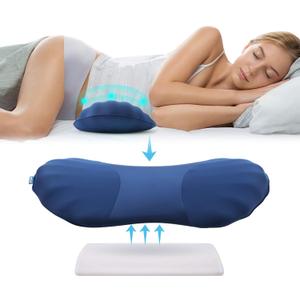 RESTCLOUD Adjustable Lumbar Support Pillow for Sleeping Memory Foam Back Support Pillow for Lower Back Pain Relief and Sleeping, Lumbar Support Pillow for Bed and Chair (Includes a Removable Pad, Dark Blue)