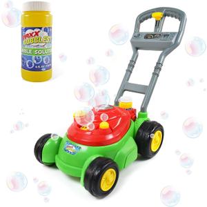 Maxx Bubbles Bubble-N-Go Mower, Includes 4oz Bubble Solution, Bubble Lawn Mower for Toddlers, Outdoor Bubble Toy for Kids, No Batteries Required, Red