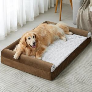 Orthopedic Dog Beds for Large Dogs, Waterproof Memory Foam Large Dog Bed with Sides, Non-Slip Bottom and Egg-Crate Foam Big Pet Couch Bed with Washable Removable Cover (42.0"L x 30.0"W x 7.0"Th, Coffee)