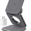 Foldable Magnetic Wireless Charger, KU XIU X40 Aluminum Alloy 3 in 1 Charging Station for Apple, Fast Mag-Safe Charger Stand for iPhone 16 15 14 13 12 Series, 5W for iWatch, AirPods 3/2/Pro, Gray
