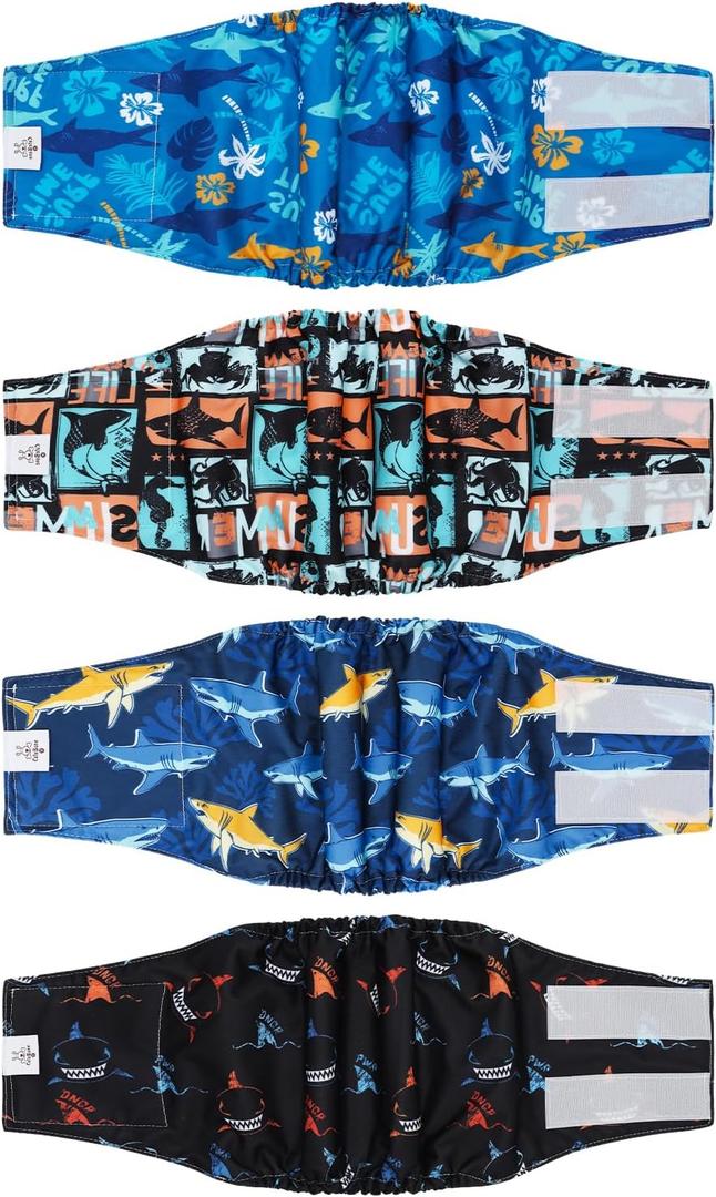 CuteBone Dog Diapers Male 4 Pack Puppy Wraps Reusable Doggie Belly Bands for Male Dogs Small Medium Large (XL(21"-27"))