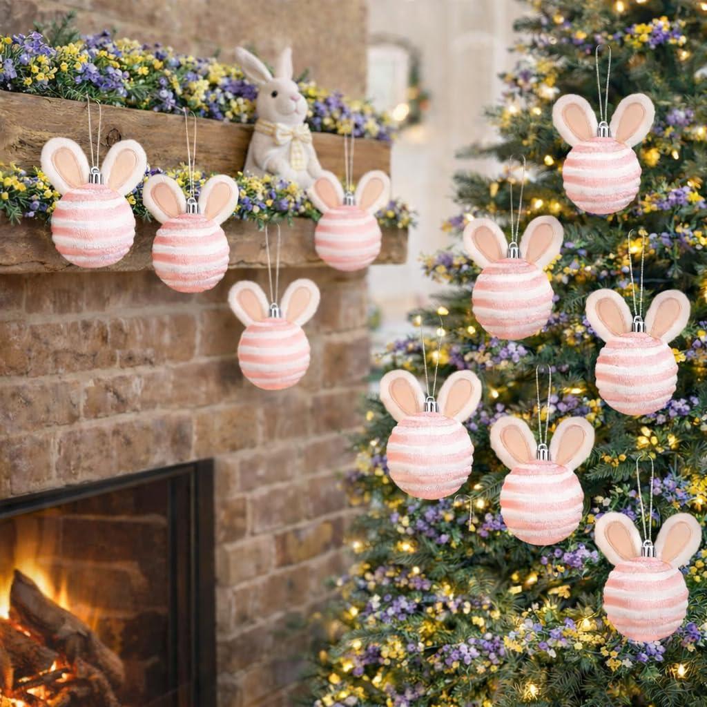 12 Pcs Easter Bunny Hanging Ornaments Cute Yarn Bunny Pendants Easter Rabbit Tree Decorations for Spring Party Home Decor Supplies