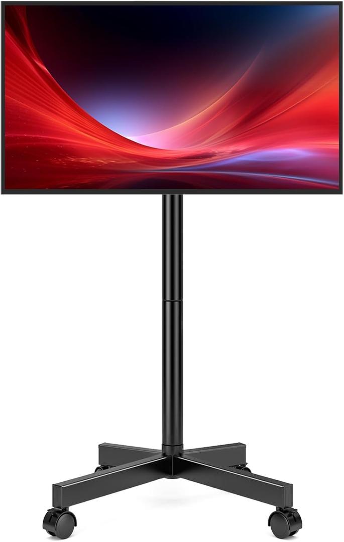 Hemudu Mobile TV Stand for 23-60 Inch LCD LED Flat/Curved Screen TVs, TV Cart Holds up to 77Lbs, Rolling TV Stand with Tilt and Height Adjustable, Pole TV Floor Stand with Wheels Max VESA 400x400mm