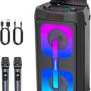 Karaoke Machine for Adults, Portable Bluetooth Speaker with 2 Wireless Microphones, Portable PA System with Disco Lights for Big Party, Outdoor, Ideal Gifts for Family, Music Lover