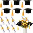 Breling 12 Pcs Black and Gold Graduation Centerpiece Sticks Felt Graduation Scroll Diploma and Grad Cap with Tassel Decor 2025 Table Toppers Centerpiece Party Supplies for Grad Party Decorations