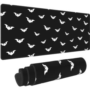 Extended Gaming Mouse Pad with Stitched Edges, Black White Halloween Bats Large Desk pad Long XL Keyboard and Mouse Pad Desk Mat for Gaming Office & Home, 31.5x11.8 in