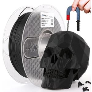 AMOLEN 3D Printer Filament, Metal PLA Filament 1.75mm with Magnetic, Contains 20% Metal Iron Powder, Apply to Polishing, Matte Black PLA 3D Printing Filament +/- 0.02mm, 1kg/2.2lbs
